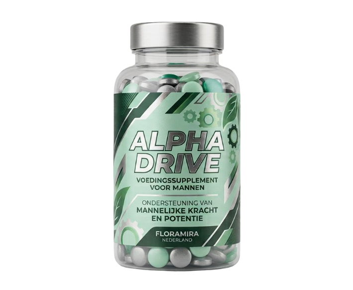 Verpakking van het Alpha Drive voedingssupplement